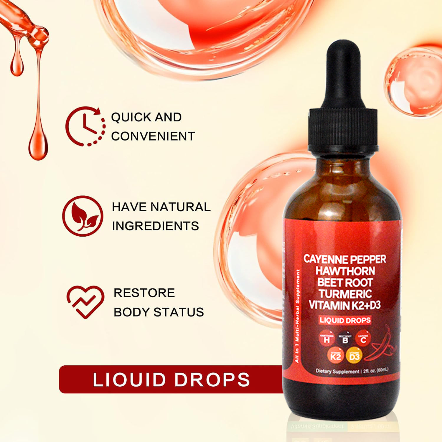 60ML 카이엔 페퍼 드롭스, 액상 카이엔 페퍼 유기농 - Vitamin D3 K2 Drop 리뷰 및 가격
